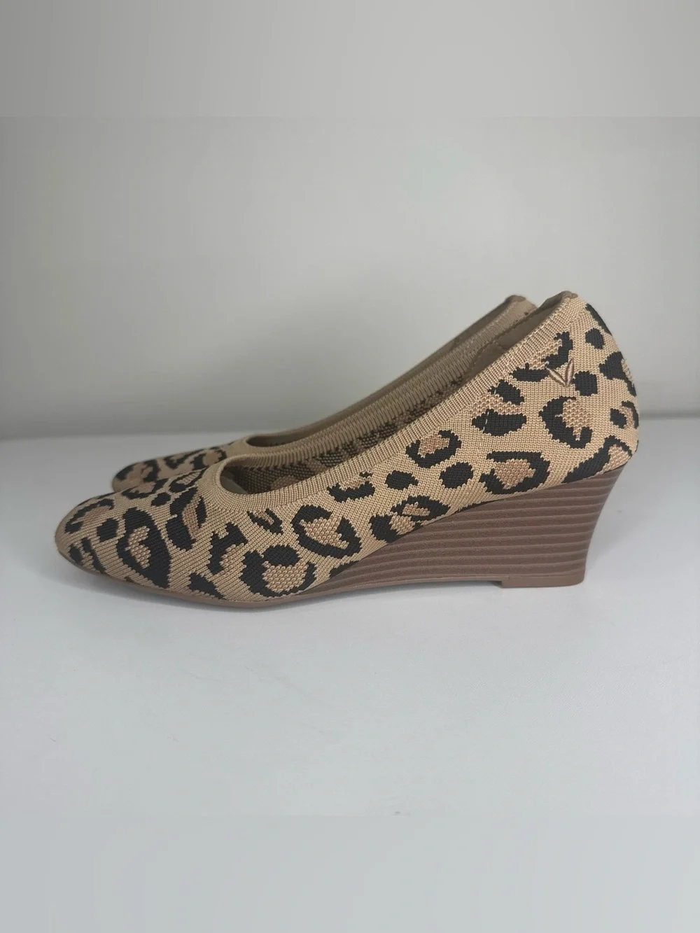NEW Vivaia Margot Animal Print Knit Square Toe Wedges Size 37 US 7